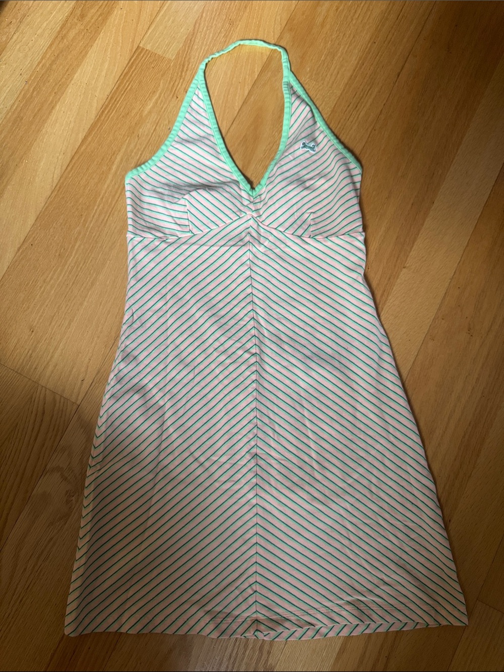 Striped Halter Sun Dress in Mint and White